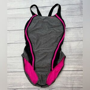 Speedo One-Piece Swimsuit Women's M Gray Pink Athletic HydroBra